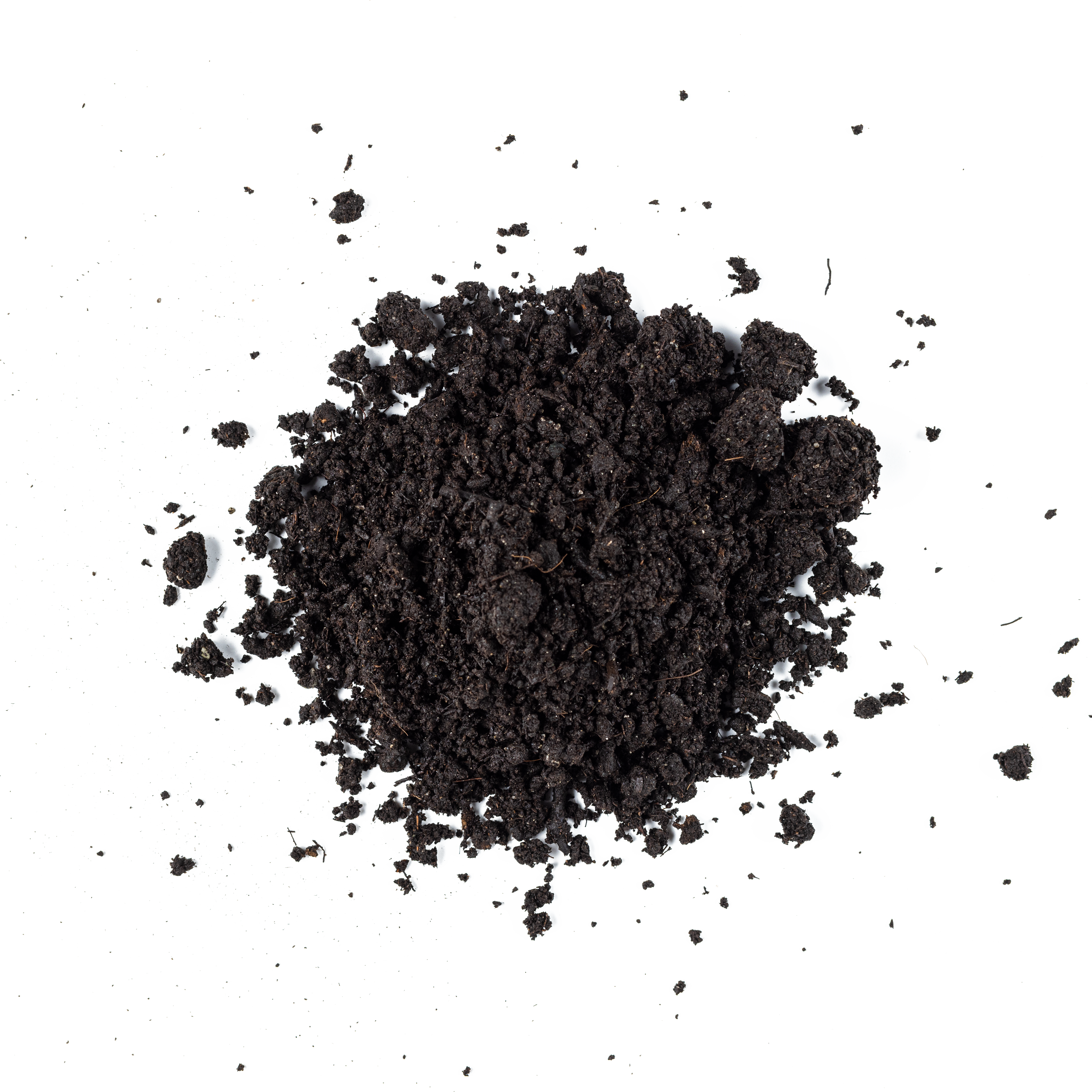 rich, dark, and earthy pile of Manure Compost on white backdrop